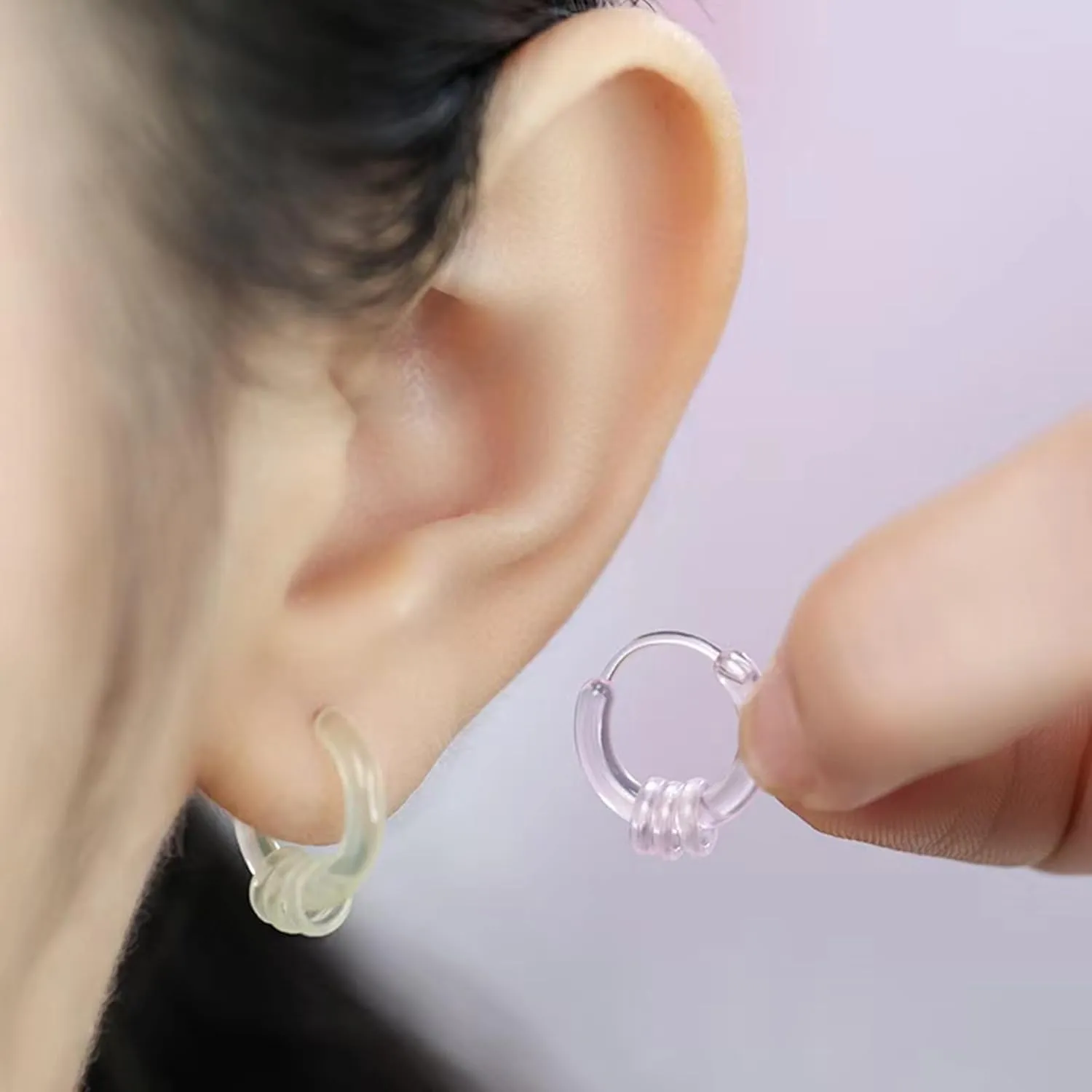 Anti-Allergy Unisex Plastic Hoop Ear Retainers & Nose Rings Set, 12 Pairs, With Extra Rings and Buckle (Pink)