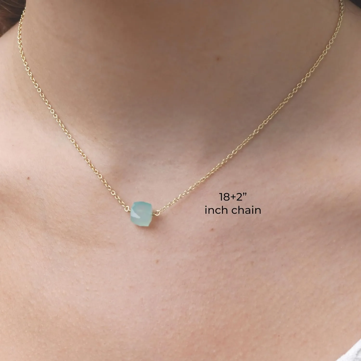 Aqua Chalcedony Necklace for Women, Premium Gold Cube Necklaces - Tarnish Free 18K Gold Plated Certified S925 Classic Statement Necklace Gold Jewelry for Women - Mothers Day Gifts for Mom Wife