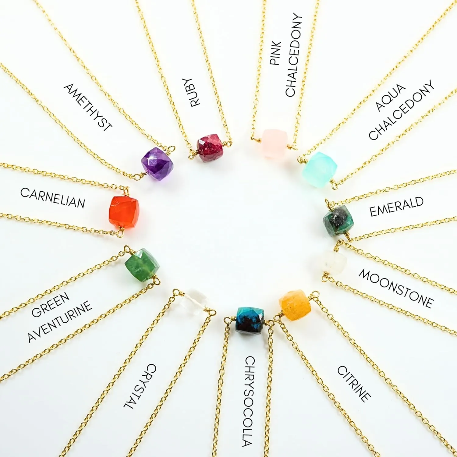 Aqua Chalcedony Necklace for Women, Premium Gold Cube Necklaces - Tarnish Free 18K Gold Plated Certified S925 Classic Statement Necklace Gold Jewelry for Women - Mothers Day Gifts for Mom Wife