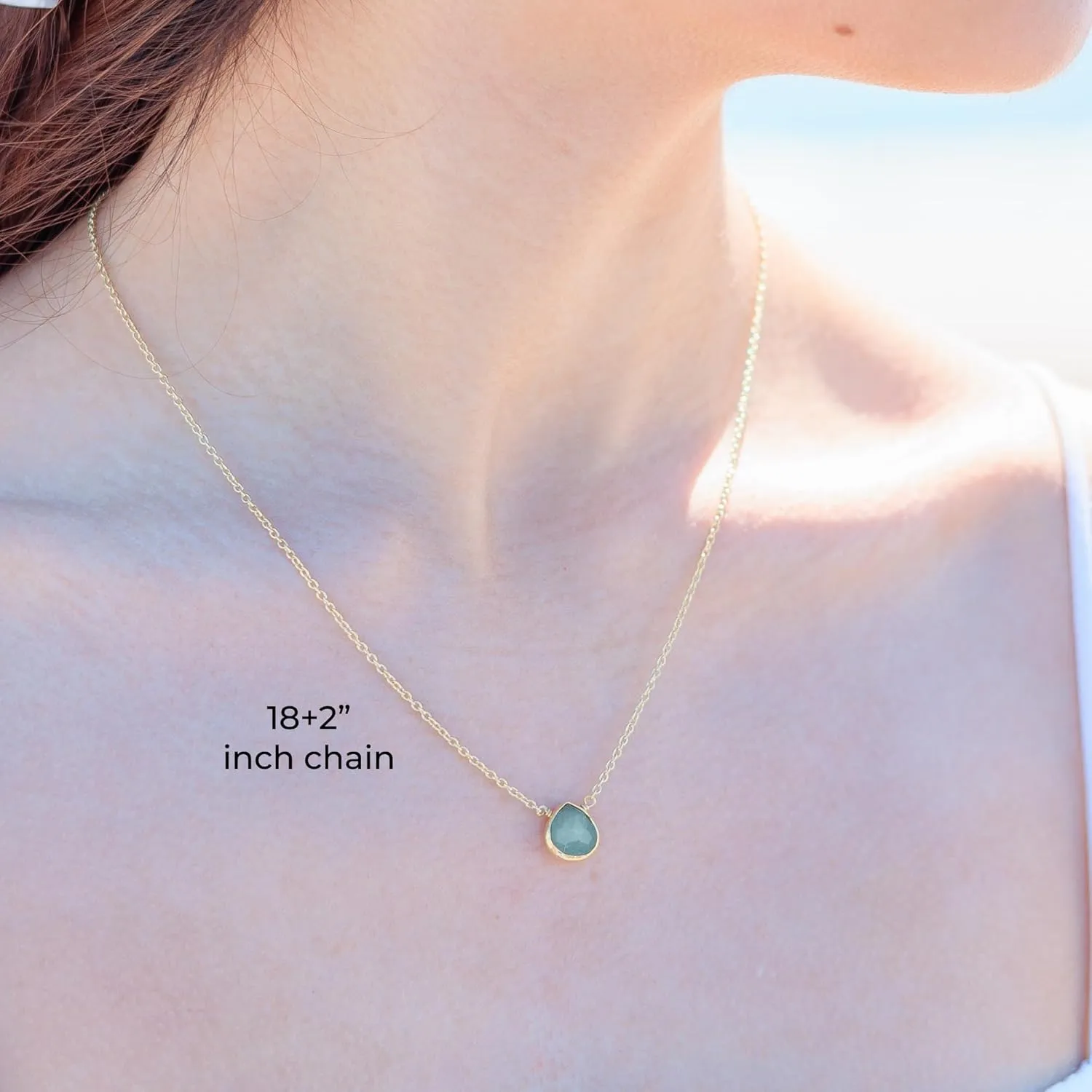 Aquamarine Necklace for Women, Premium Gold Heart Bezel Necklaces - Tarnish Free 18K Gold Plated Certified S925 Classic Statement Necklace Gold Jewelry for Women - Mothers Day Gifts for Mom Wife