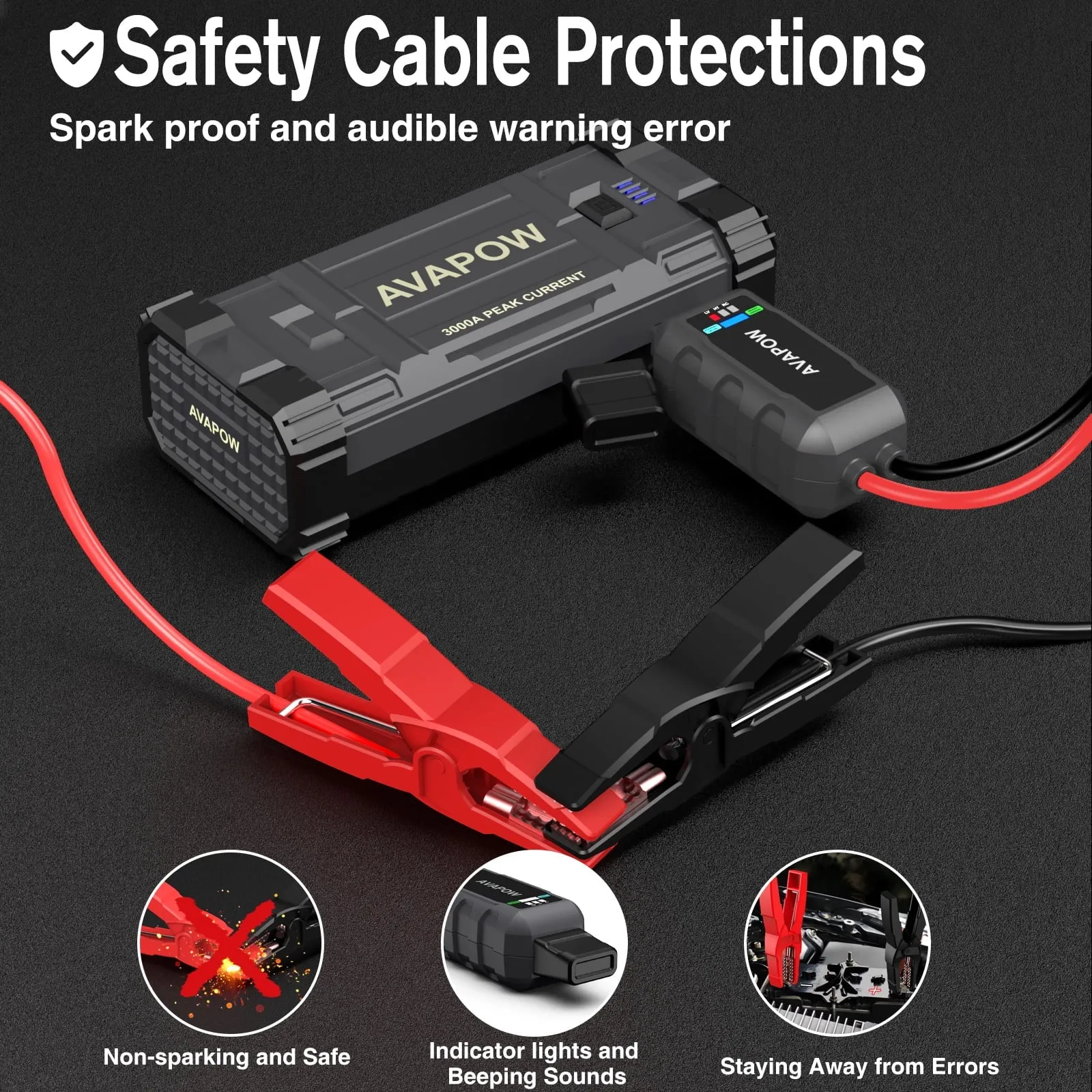 AVAPOW Car Battery Jump Starter ,3000A Peak Jump Starter Battery Pack with Force Start Function, 12V Lithium Jump Charger Pack Box for Up to 8L Gas 8L Diesel Engine
