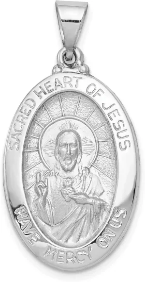 Avariah 14K White Gold Polish/Satin Sacred Heart Jesus Hollow Pendant - 27mm