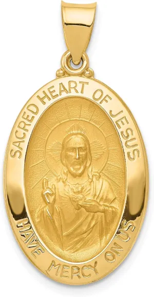 Avariah 14k Yellow Gold Polished and Satin Sacred Heart of Jesus Medal Hollow Pendant - 27mm