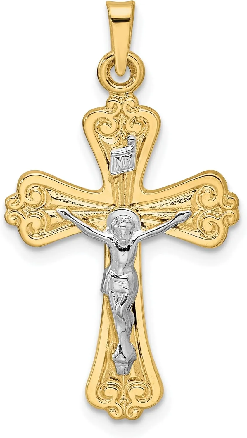 Avariah Gold 14k Two-tone Polished Solid INRI Crucifix Pendant