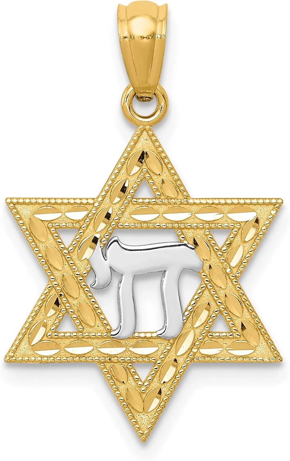 Avariah Solid 14k Yellow Gold w/Rhodium Star of David w/Chai Pendant - 24.77mm