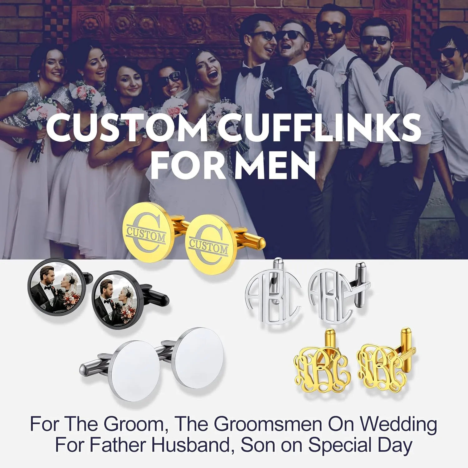 Bandmax Stainless Steel Mens Classic Cufflinks Custom 26 Alphabet Initial Cufflinks Personalized Monogram Name Cufflinks for Men Gift for Dad Husband