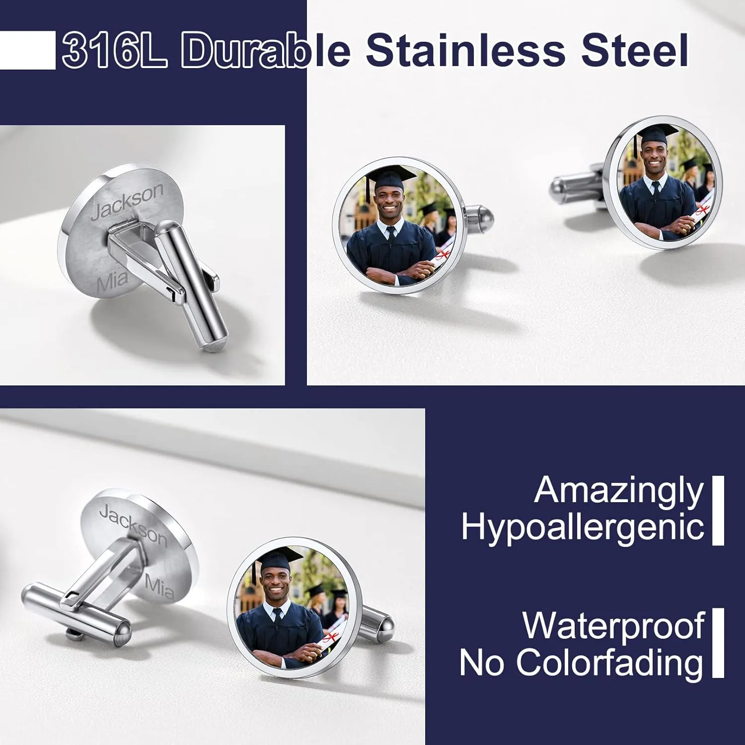 Bandmax Stainless Steel Mens Classic Cufflinks Custom 26 Alphabet Initial Cufflinks Personalized Monogram Name Cufflinks for Men Gift for Dad Husband
