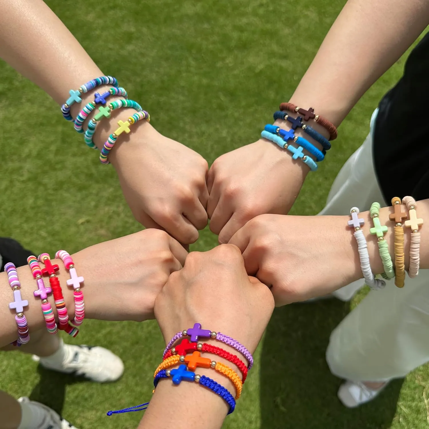 Baptism Communion Easter Confirmation Jewelry Gifts Trendy Cross Beaded Braceles Stack for Women Clay Colorful Surfer Heishi Bracelet Stackable Layering Bracelets