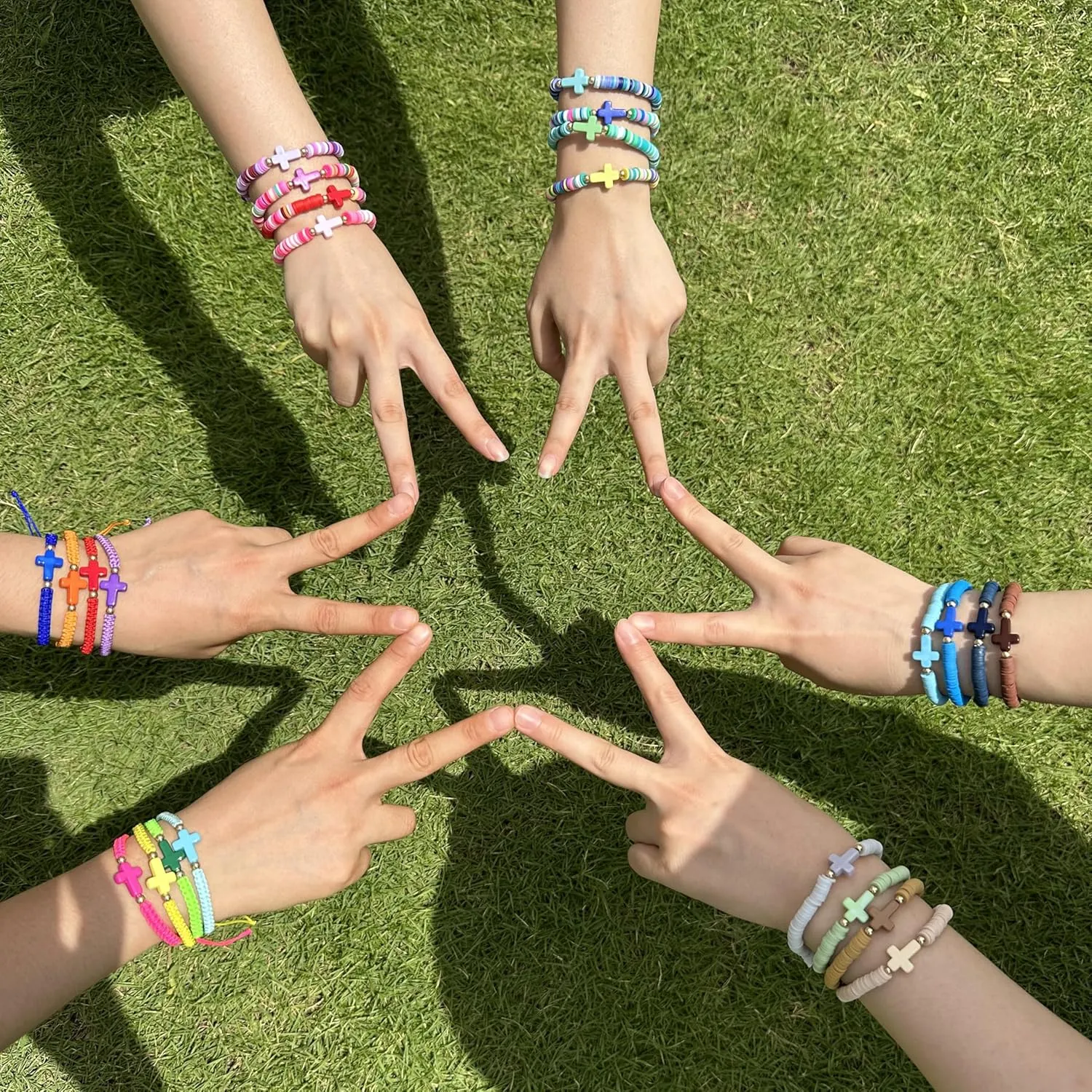 Baptism Communion Easter Confirmation Jewelry Gifts Trendy Cross Beaded Braceles Stack for Women Clay Colorful Surfer Heishi Bracelet Stackable Layering Bracelets