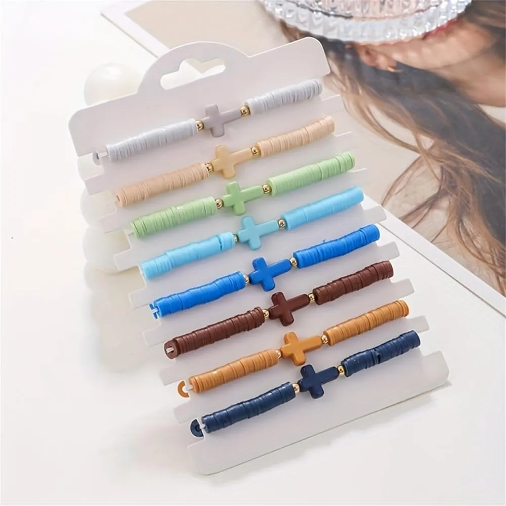 Baptism Communion Easter Confirmation Jewelry Gifts Trendy Cross Beaded Braceles Stack for Women Clay Colorful Surfer Heishi Bracelet Stackable Layering Bracelets
