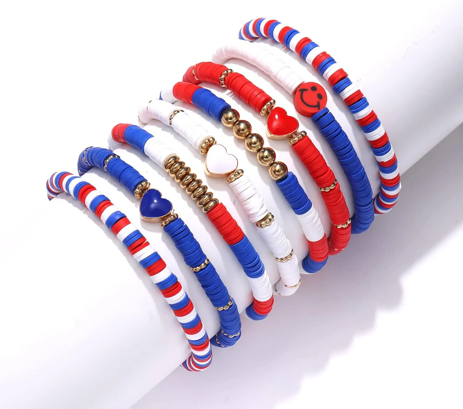Beach Bracelet Set for Women - Stack Rainbow Friendship Bracelets Clay Heishi Beads Surfer Bracelets Stretch Handmade Elastic Srting Bracelets Bulk Boho Summer Jewelry for Men