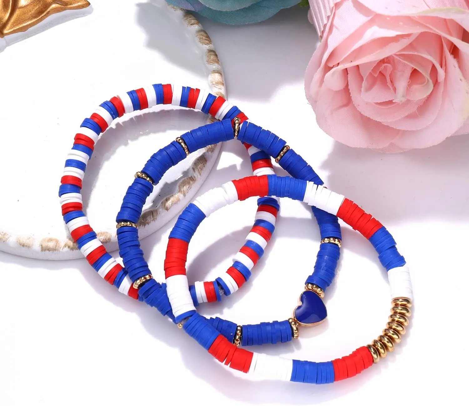 Beach Bracelet Set for Women - Stack Rainbow Friendship Bracelets Clay Heishi Beads Surfer Bracelets Stretch Handmade Elastic Srting Bracelets Bulk Boho Summer Jewelry for Men