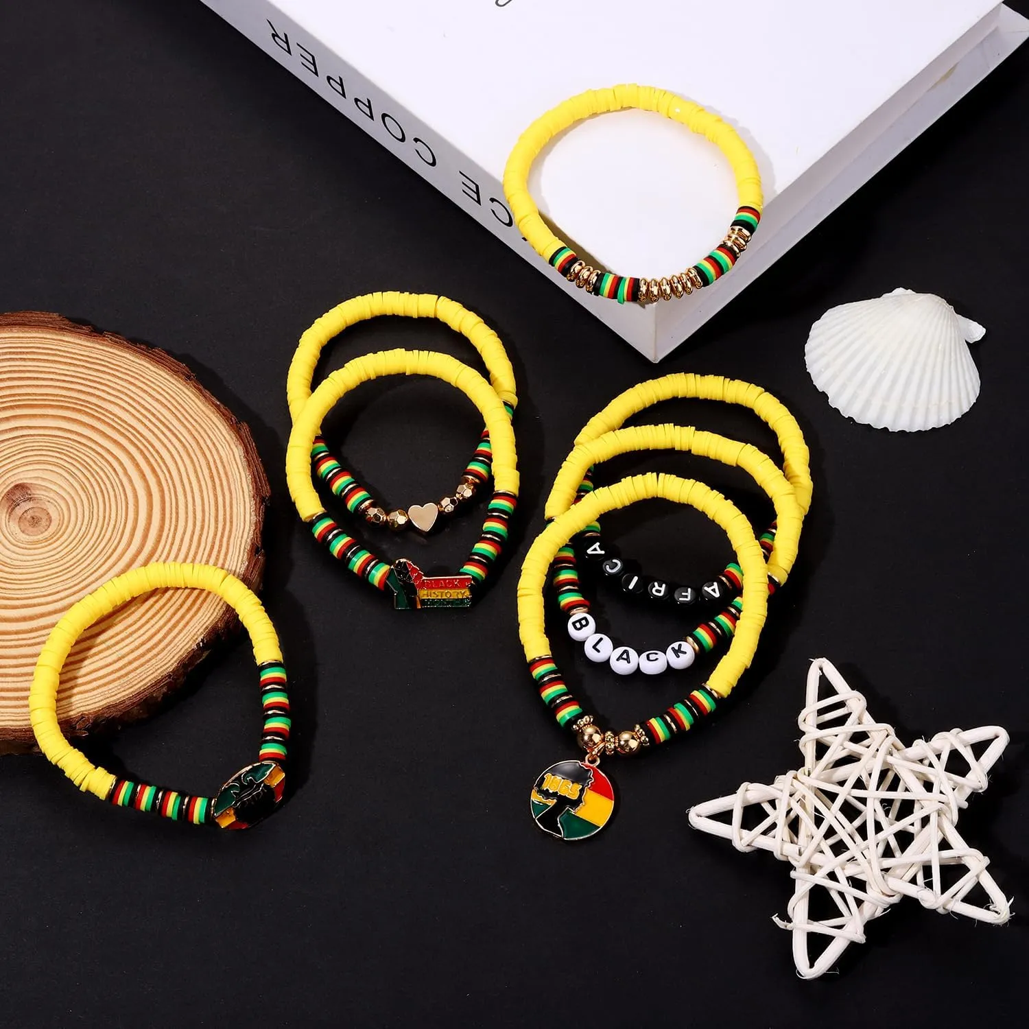 Beach Bracelet Set for Women - Stack Rainbow Friendship Bracelets Clay Heishi Beads Surfer Bracelets Stretch Handmade Elastic Srting Bracelets Bulk Boho Summer Jewelry for Men