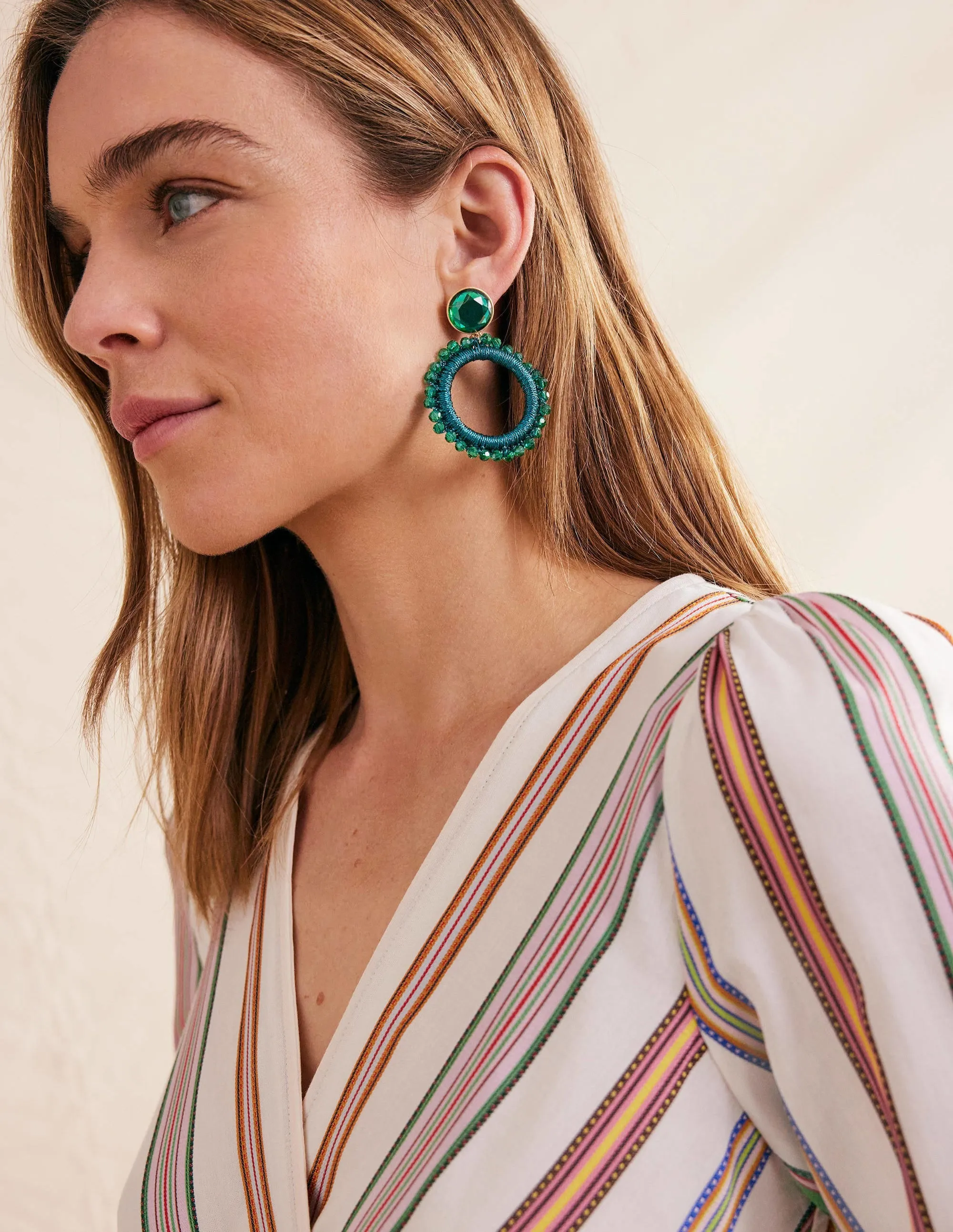 Beady Ring Earrings-Green