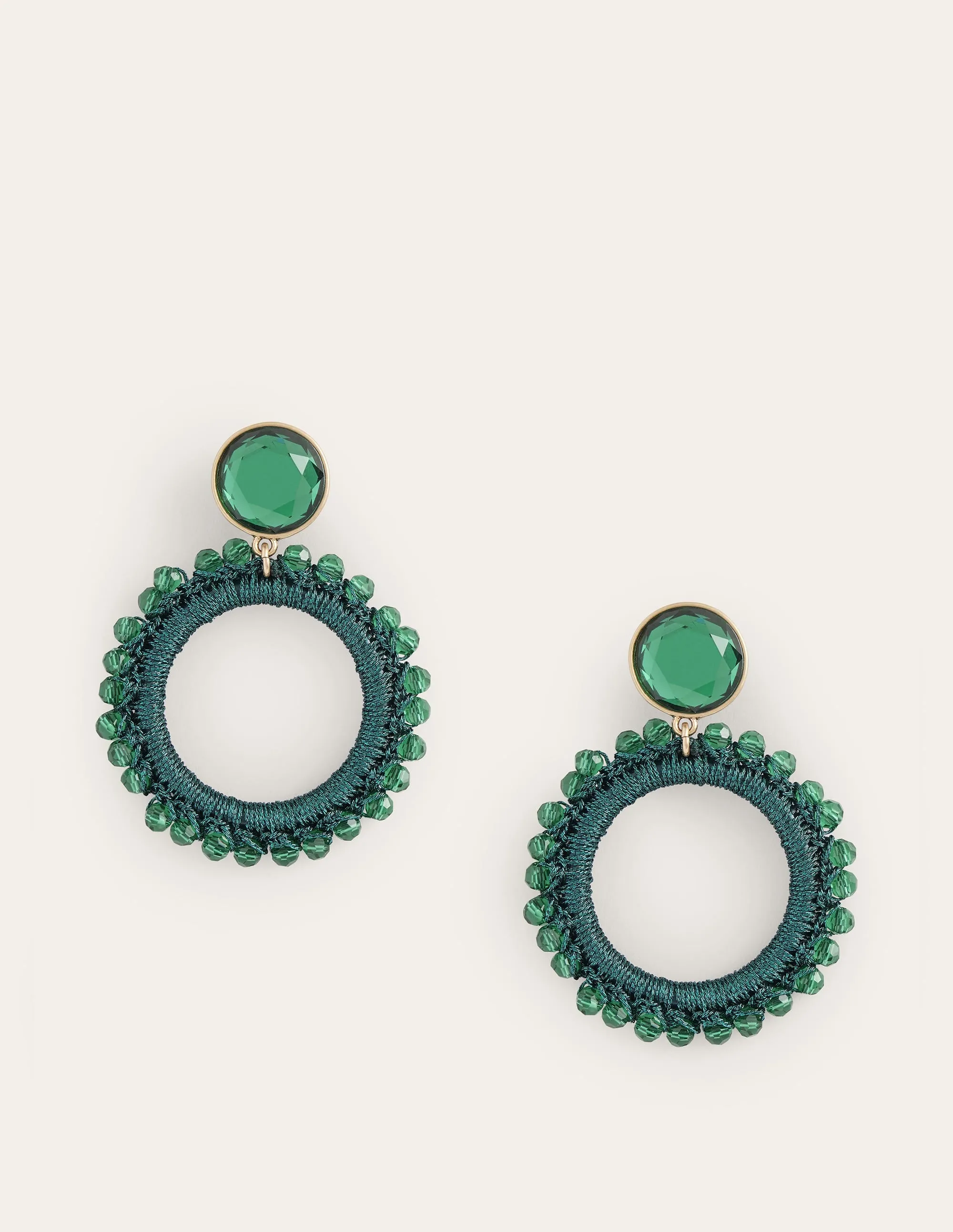 Beady Ring Earrings-Green