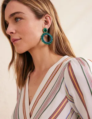 Beady Ring Earrings-Green