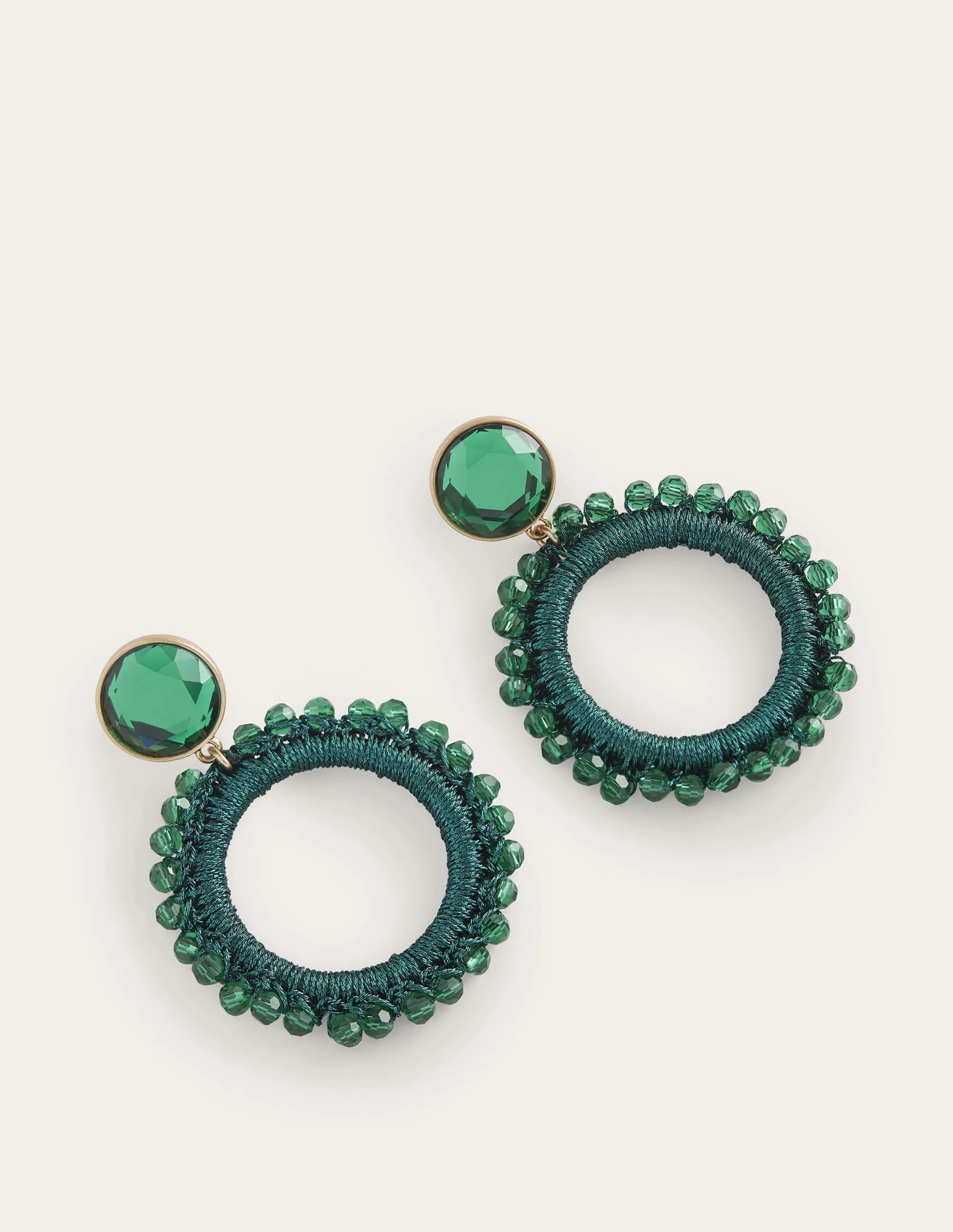 Beady Ring Earrings-Green