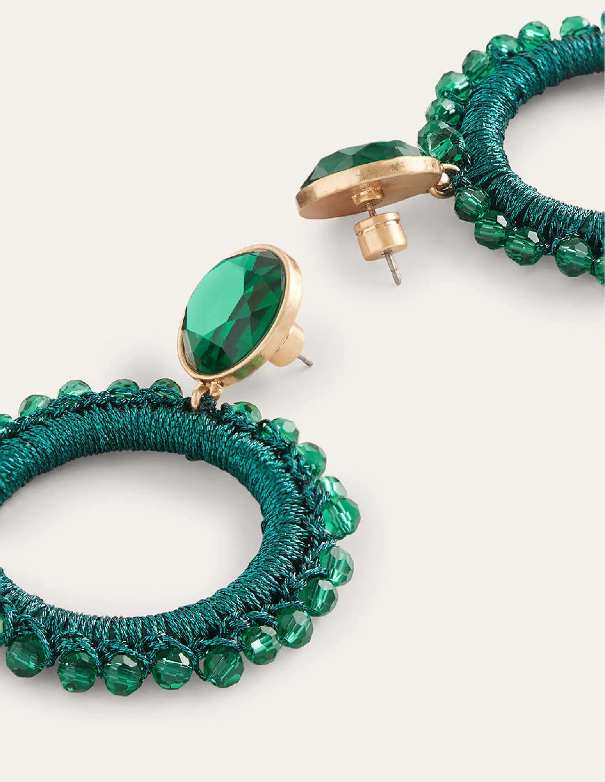 Beady Ring Earrings-Green