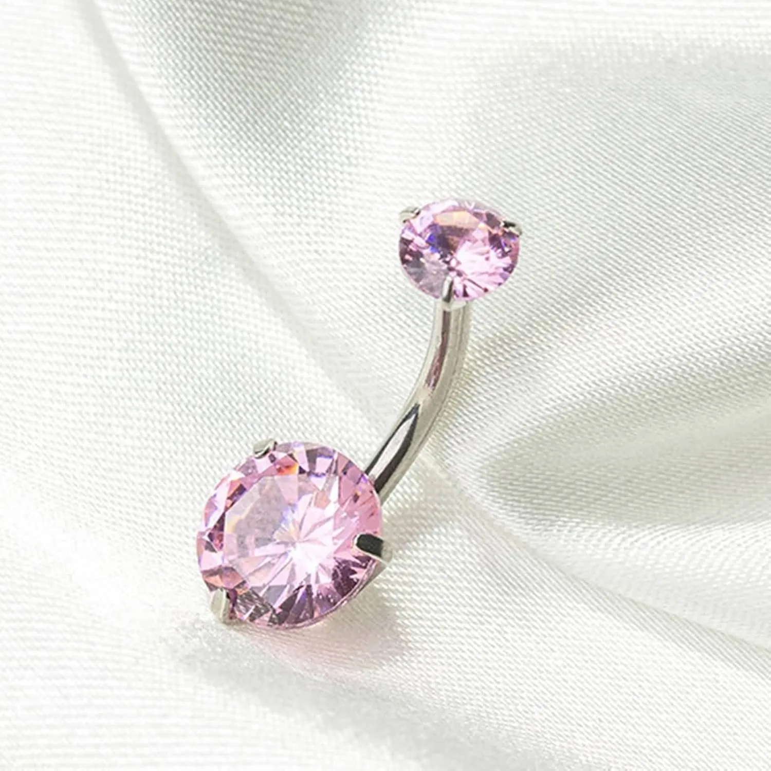 Belly Button Rings Surgical Steel Belly Rings Silver 2 Zirconia Surgical Steel Belly Button Rings 14G Piercing Jewelry for Women
