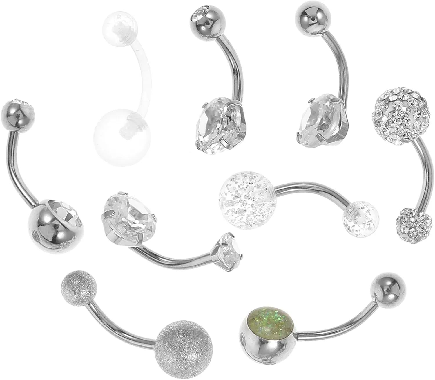 BESPORTBLE Stylish 9pcs Belly Button Ring Pack Heart Shape Navel Rings for Women Belly Piercing Jewelry