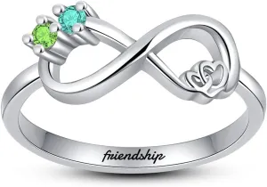 Best Friend Birthstones Rings for Her Personalized 925 Sterling Silver Rings Wedding Ring for Him and Her Friendship Rings Free Engraving Infinity Knot Friendship Engagement Rings