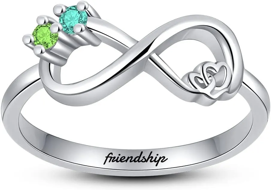 Best Friend Birthstones Rings for Her Personalized 925 Sterling Silver Rings Wedding Ring for Him and Her Friendship Rings Free Engraving Infinity Knot Friendship Engagement Rings