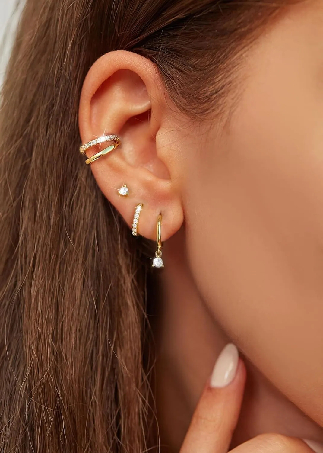 BESTEEL 4 Pairs Gold Hoop Stud Earrings Set for Women Small Hoop Earring Sets for Multiple Piercing Dainty Gold Huggie Earrings Hypoallergenic Earring Stacks