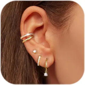BESTEEL 4 Pairs Gold Hoop Stud Earrings Set for Women Small Hoop Earring Sets for Multiple Piercing Dainty Gold Huggie Earrings Hypoallergenic Earring Stacks