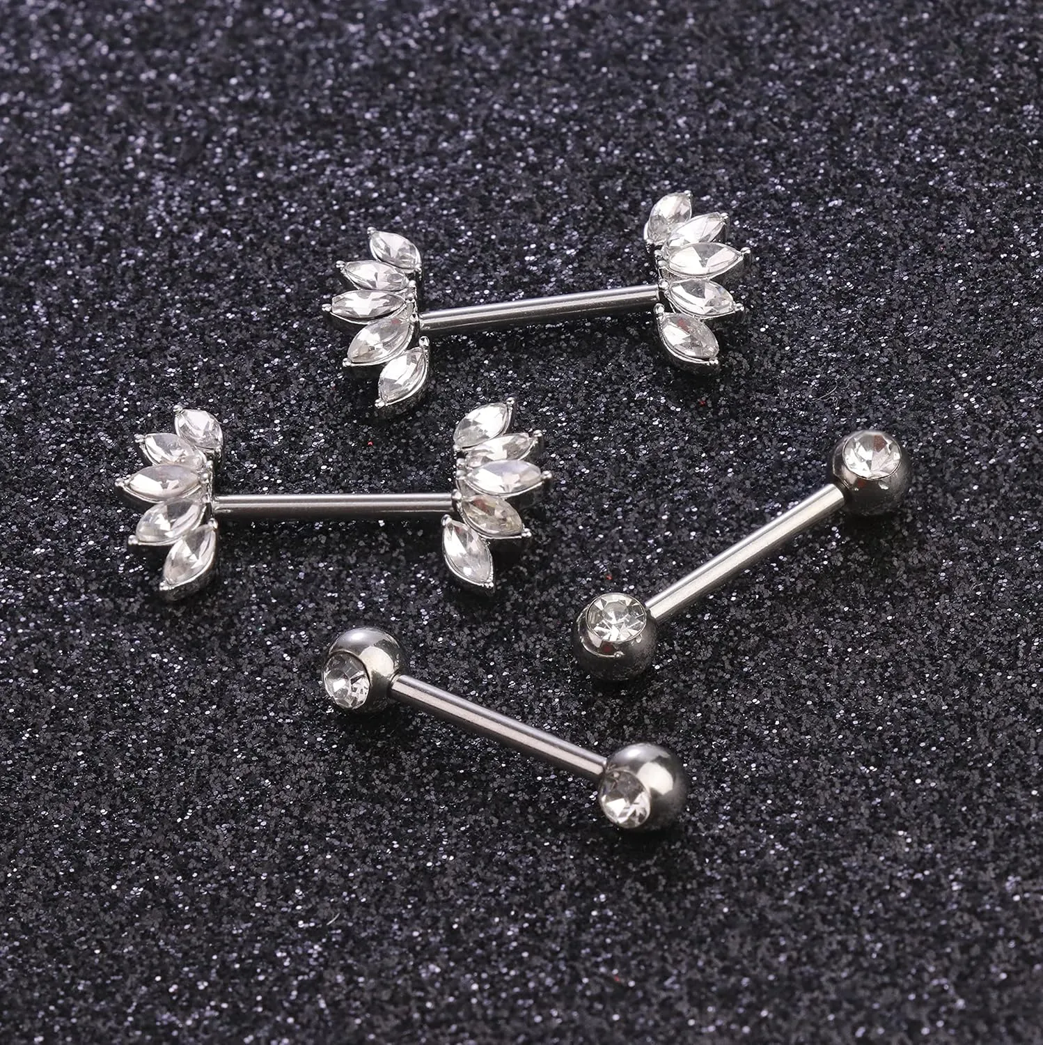 Besteel 8 Pairs Nipple Rings 14G Stainless Steel Nipplerings CZ Heart Butterfly Ball Tongue Barbell Rings Retainer Body Piercing Jewelry for Women