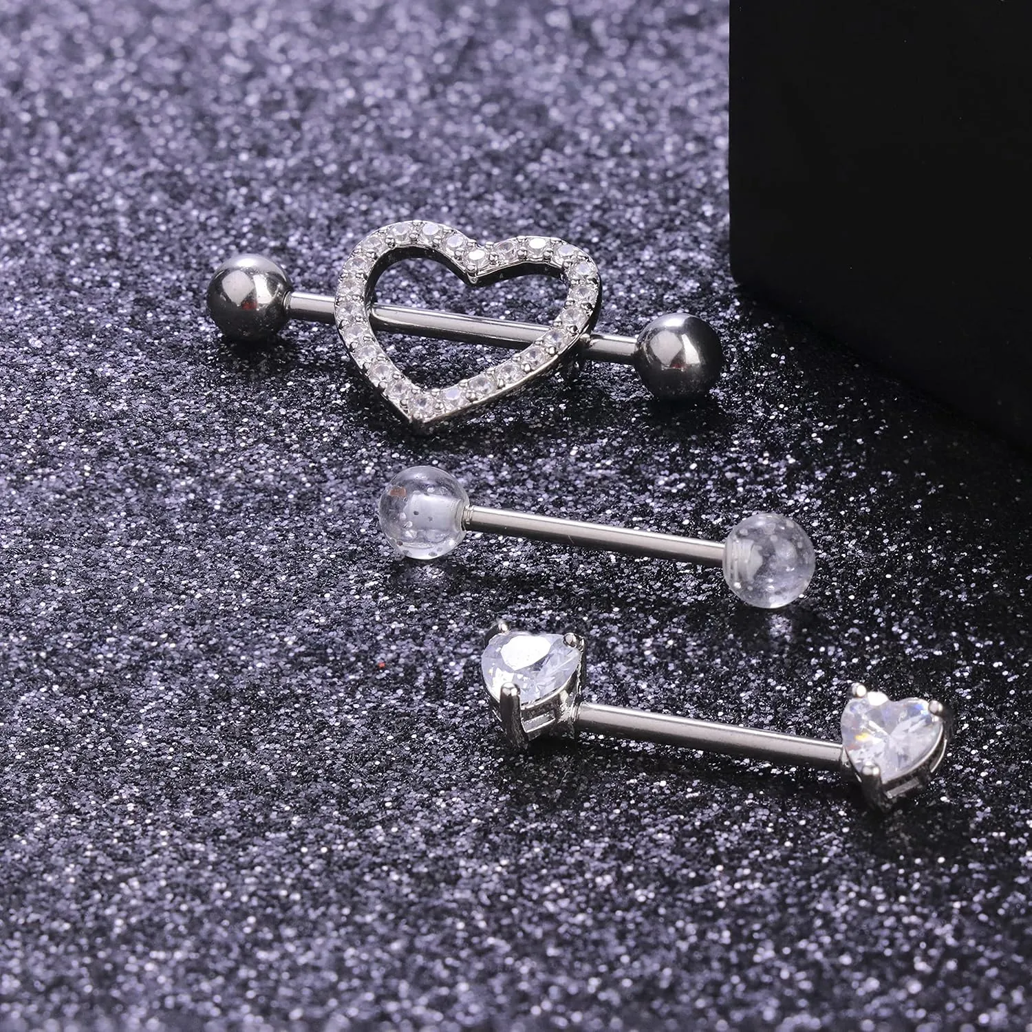 Besteel 8 Pairs Nipple Rings 14G Stainless Steel Nipplerings CZ Heart Butterfly Ball Tongue Barbell Rings Retainer Body Piercing Jewelry for Women