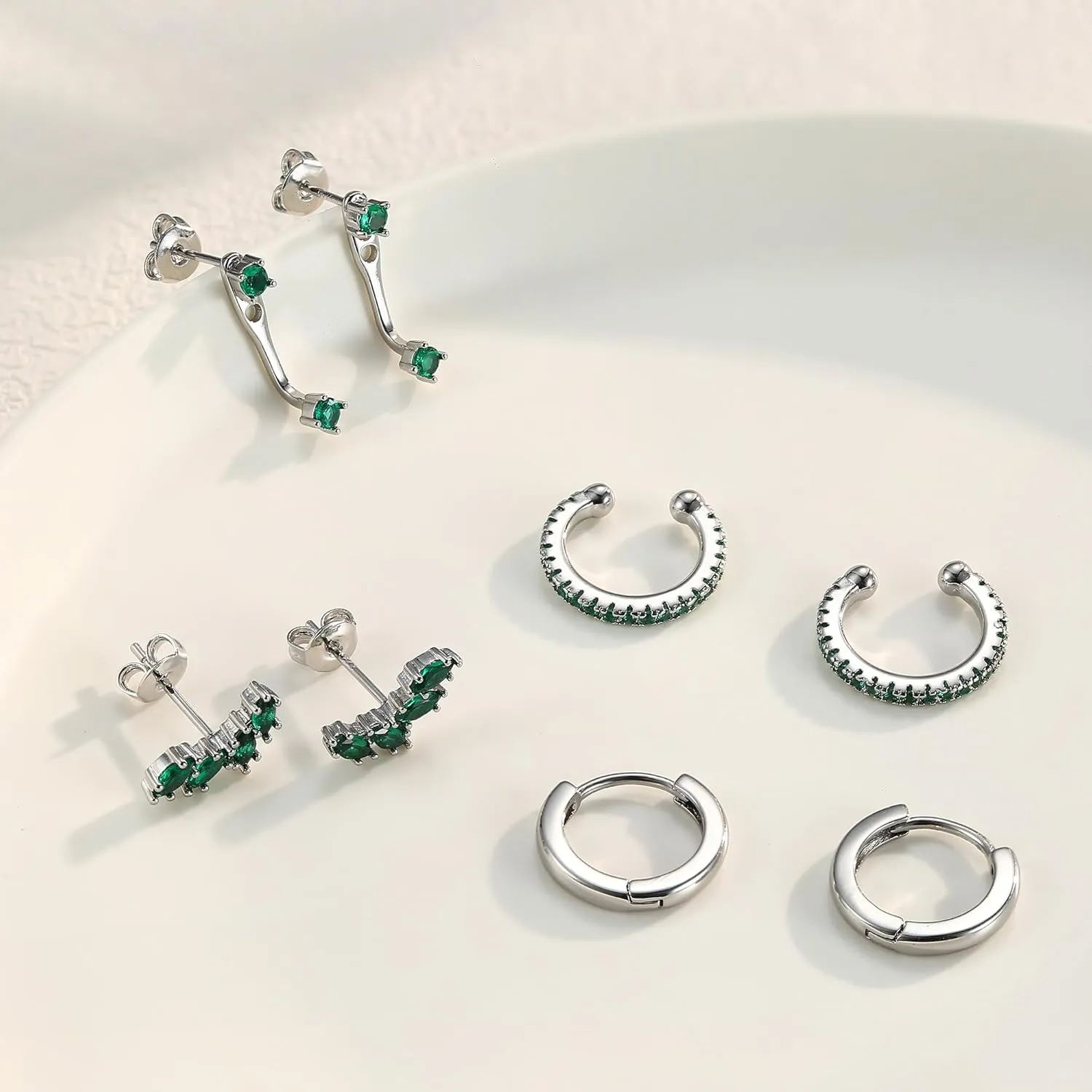 BESTEEL 925 Sterling Silver Birthstone Earrings Set for Women Small Hoop Earring Sets for Multiple Piercing Hypoallergenic Dainty Huggie Earrings Hoop Stud Earring Stacks for Birthday Jewelry