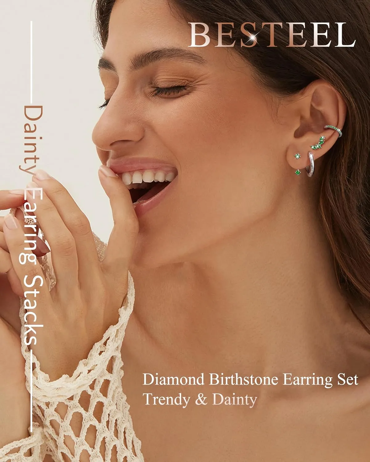 BESTEEL 925 Sterling Silver Birthstone Earrings Set for Women Small Hoop Earring Sets for Multiple Piercing Hypoallergenic Dainty Huggie Earrings Hoop Stud Earring Stacks for Birthday Jewelry