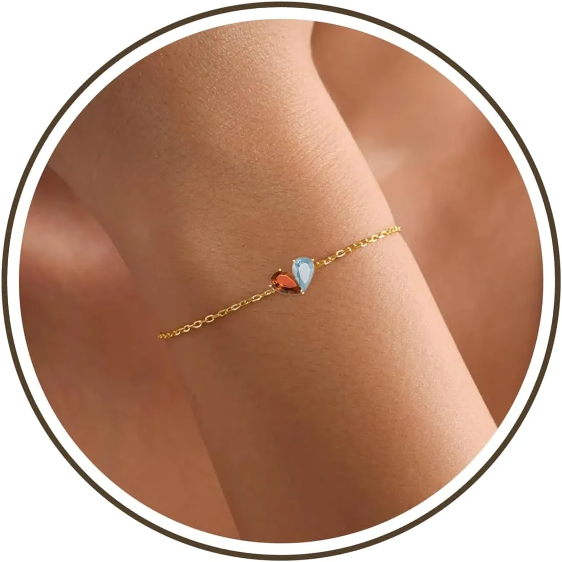 Birthstone Bracelets for Women, Dainty Gold Bracelet with Birthstone Birthday Gifts for Her Mothers Day Gifts Trendy Stuff 14k Plated Adjustable Link Bracelet Anniversary Christmas Jewelry