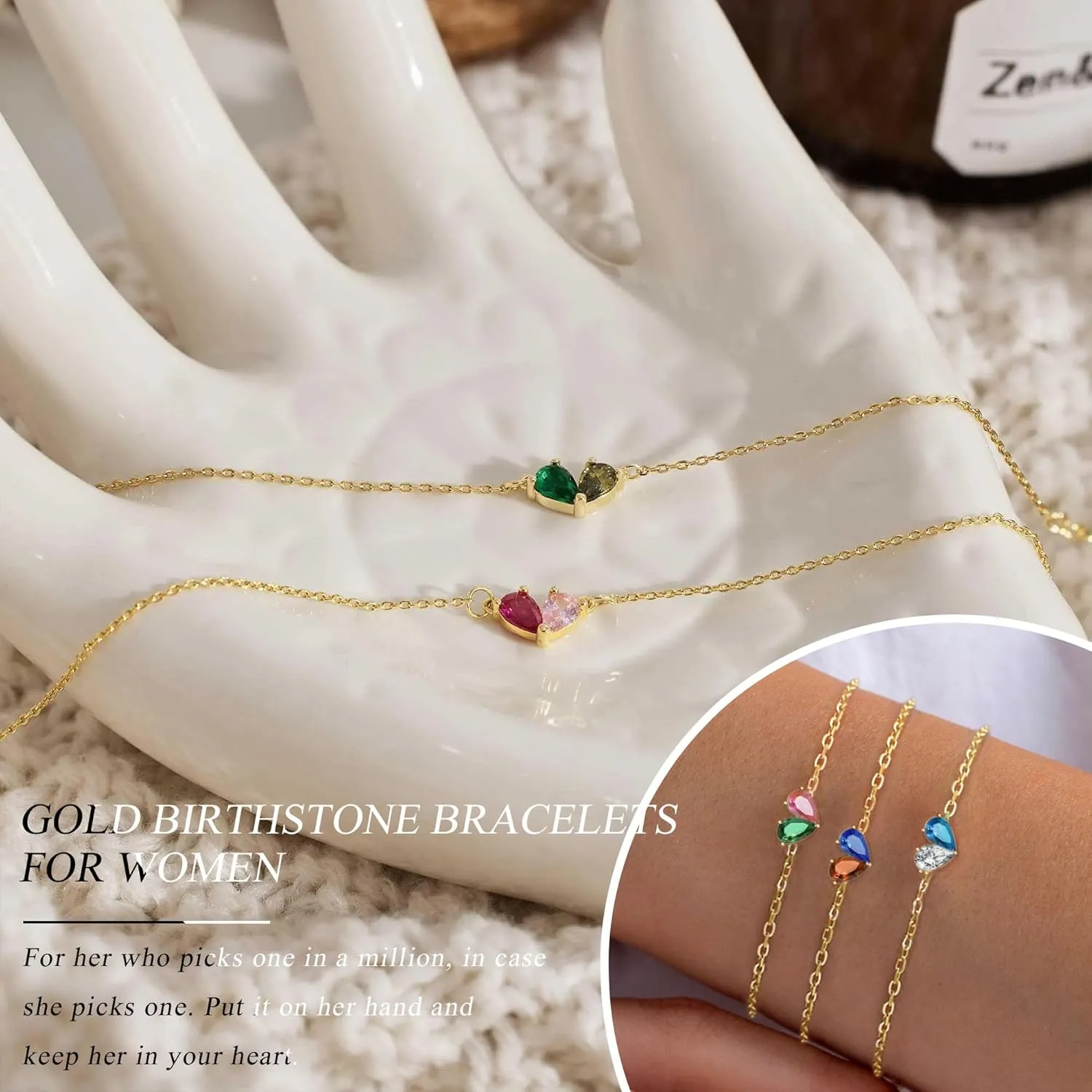 Birthstone Bracelets for Women, Dainty Gold Bracelet with Birthstone Birthday Gifts for Her Mothers Day Gifts Trendy Stuff 14k Plated Adjustable Link Bracelet Anniversary Christmas Jewelry