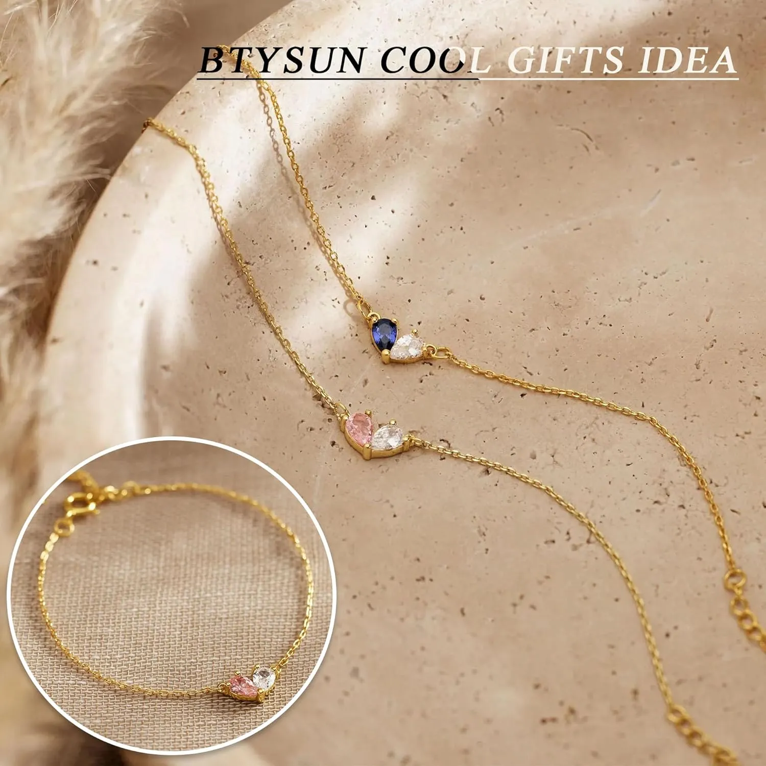 Birthstone Bracelets for Women, Dainty Gold Bracelet with Birthstone Birthday Gifts for Her Mothers Day Gifts Trendy Stuff 14k Plated Adjustable Link Bracelet Anniversary Christmas Jewelry