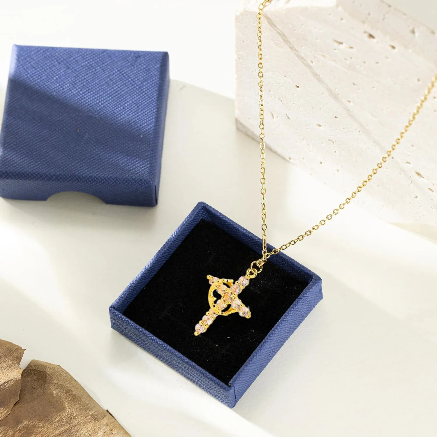 Birthstone Cross Necklace with Crown Dainty Cross and Crown Necklace for Women Simple Gold Cubic Zirconia Christian Jewelry for Women
