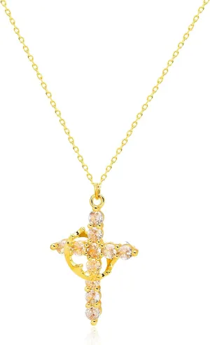 Birthstone Cross Necklace with Crown Dainty Cross and Crown Necklace for Women Simple Gold Cubic Zirconia Christian Jewelry for Women