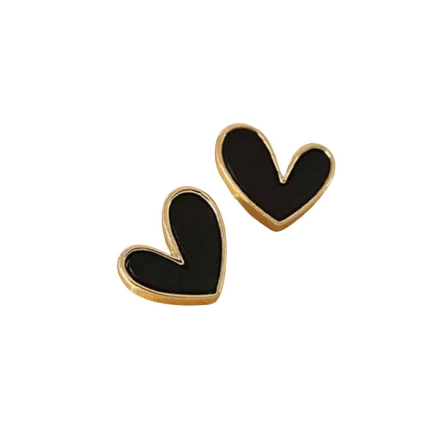 Black and gold heart studs. Dainty heart earrings. Girls heart studs. Women's heart studs. Cute heart studs. Gift for her. Women's jewelry. Minimalist jewelry. Girls jewelry.