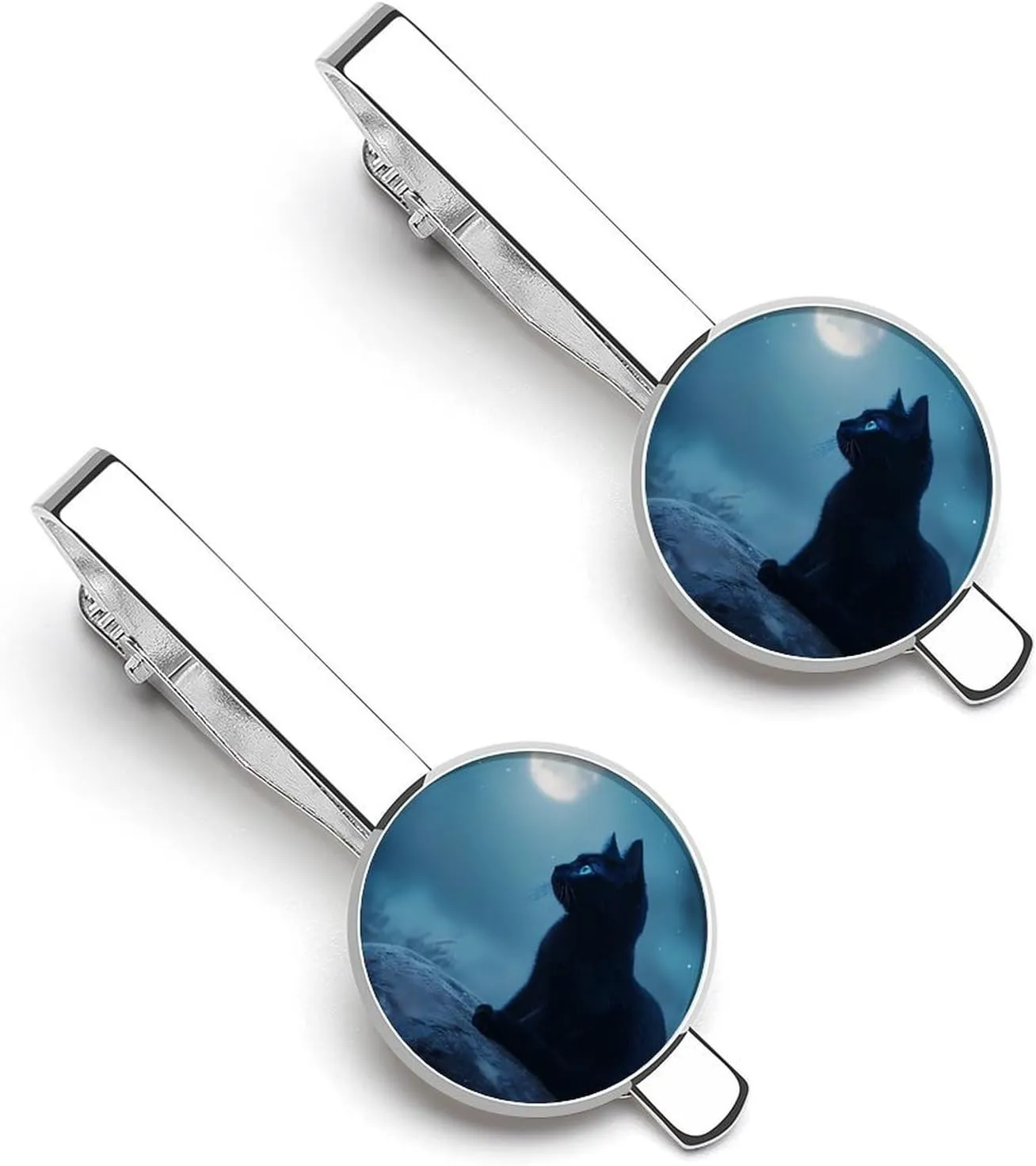 Black Cat And Moon 1 Pair Mens Tie Clip Stylish Tie Bars Gift for Father Husband Boyfriend Business