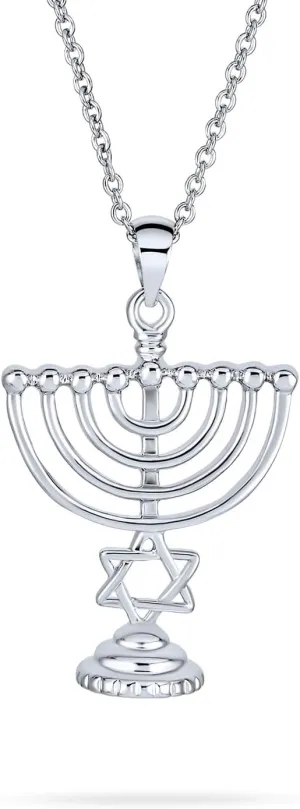 Bling Jewelry Created Blue Opal Religious Judaica Hanukkah Menorah Star Of David Pendant Necklace For Women Teens Bat Mitzvah Silver