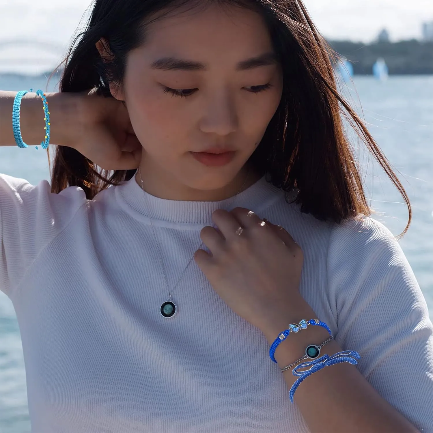 Blue Friendship Bracelets-Blue Friendship Bracelets For Women,Handmade Adjustable String Bracelet, Protection Lucky Friendship