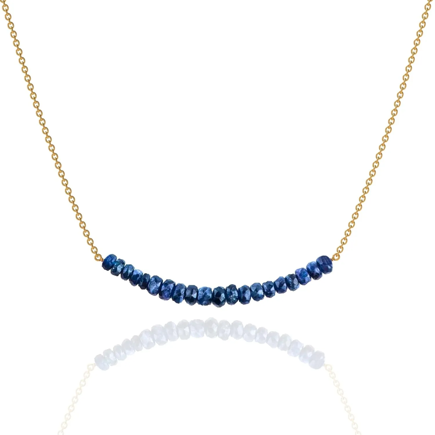 Blue Sapphire Necklace for Women, Premium Gold Beaded Bar Necklaces - Tarnish Free 18K Gold Plated Certified S925 Classic Statement Necklace Gold Jewelry for Women - Mothers Day Gifts for Mom Wife