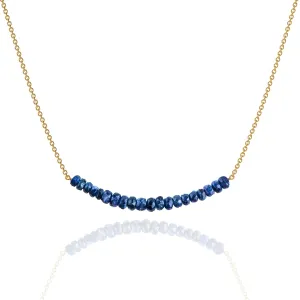 Blue Sapphire Necklace for Women, Premium Gold Beaded Bar Necklaces - Tarnish Free 18K Gold Plated Certified S925 Classic Statement Necklace Gold Jewelry for Women - Mothers Day Gifts for Mom Wife