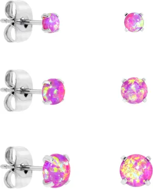 Body Candy Stainless Steel Synthetic Opal Post Stud Earring Pack of 3