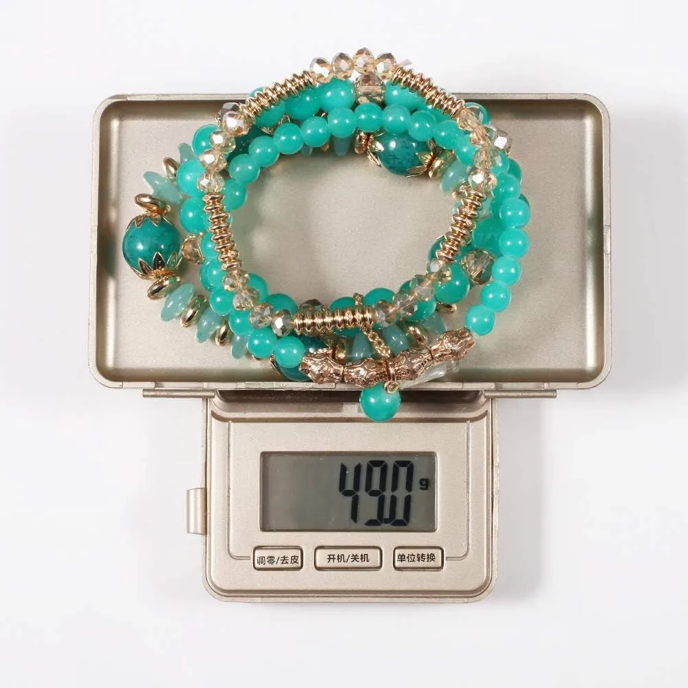 Bohemian Stackable Beaded Bracelets for Women Multilayer Gold Bead Crystal Tassel Stretch Colorful Charm Bracelets Set Summer Beach Vacation Jewelry Gifts