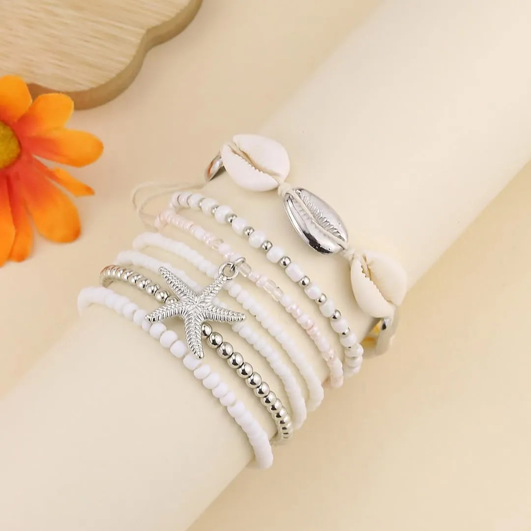 Bohemian Starfish Bracelets for Women - Adjustable Stackable Beach Bracelets, Handmade Stretchy Beaded Summer Jewelry, Perfect for Surf & Waterproof Fun