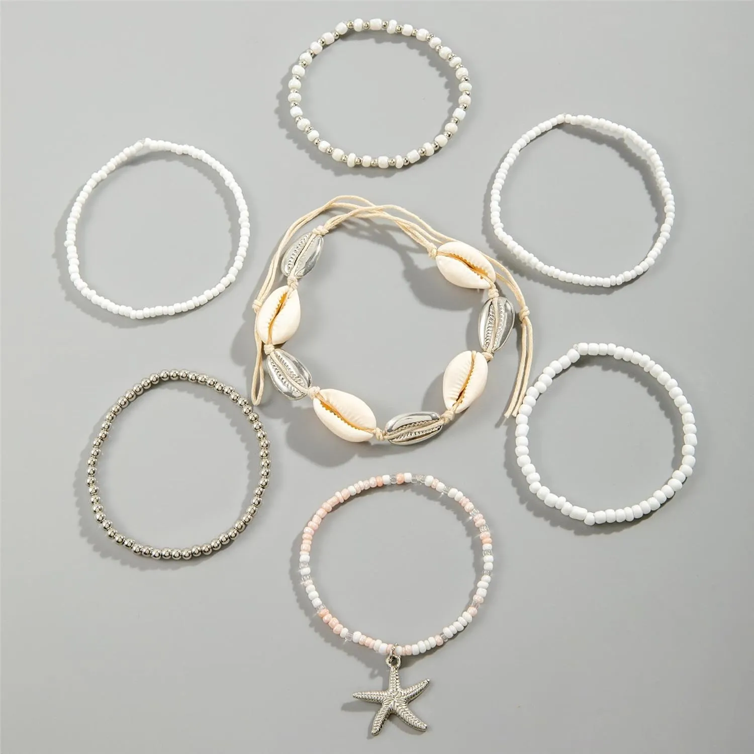 Bohemian Starfish Bracelets for Women - Adjustable Stackable Beach Bracelets, Handmade Stretchy Beaded Summer Jewelry, Perfect for Surf & Waterproof Fun