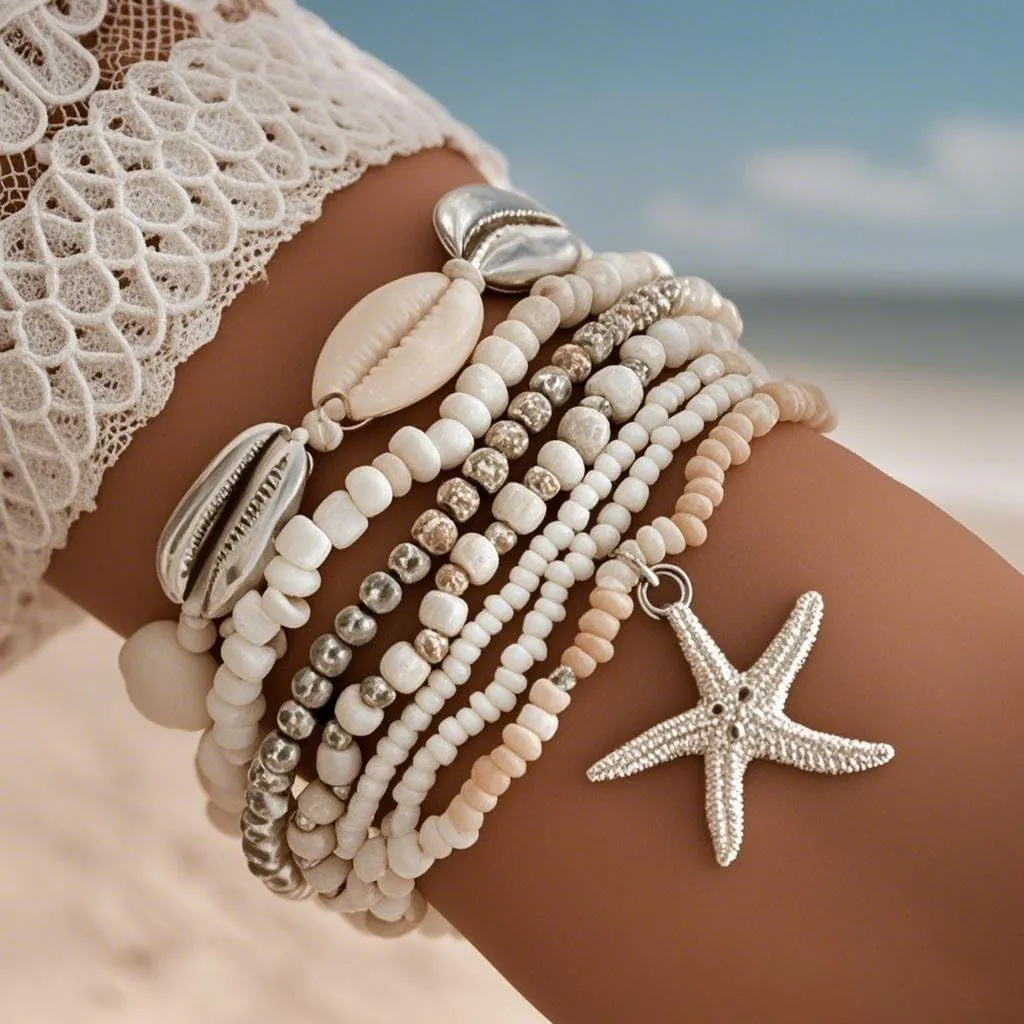 Bohemian Starfish Bracelets for Women - Adjustable Stackable Beach Bracelets, Handmade Stretchy Beaded Summer Jewelry, Perfect for Surf & Waterproof Fun