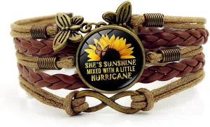 Boho Sunflower Leather Bracelet for Women Handmade You are My Sunshine Friendship Bracelets Western Cowgirl Adjustable Woven Jewelry Gifts