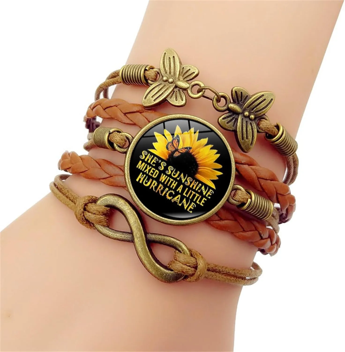 Boho Sunflower Leather Bracelet for Women Handmade You are My Sunshine Friendship Bracelets Western Cowgirl Adjustable Woven Jewelry Gifts